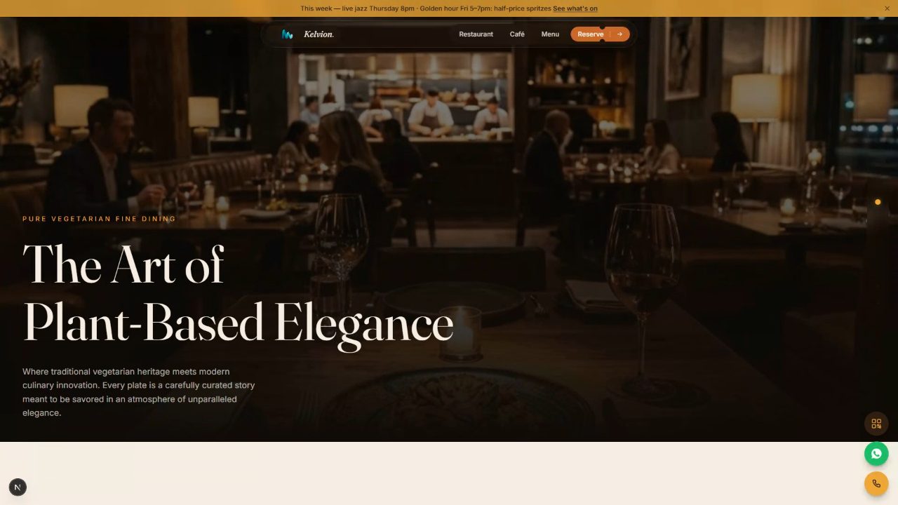 The Rustic Cafe website: hero section, still from the project recording