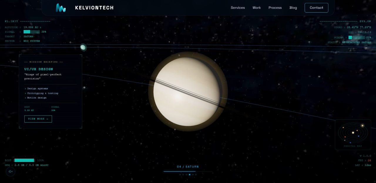 Solaris: the Saturn view of the interactive solar-system simulation, still from the project recording